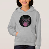 Koele kat met roze bril en bubbelkauwgom (Voorkant)