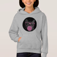 Koele kat met roze bril en bubbelkauwgom