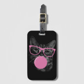 Koele kat met roze bril en bubbelkauwgom bagagelabel (Voorkant (verticaal))