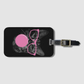 Koele kat met roze bril en bubbelkauwgom bagagelabel (Voorkant (horizontaal))