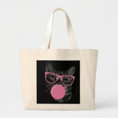 Koele kat met roze bril en bubbelkauwgom grote tote bag (Voorkant)