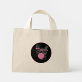 Koele kat met roze bril en bubbelkauwgom mini tote bag (Achterkant)