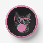 Koele kat met roze bril en bubbelkauwgom papieren kommen (Voorkant)
