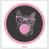 Koele kat met roze bril en bubbelkauwgom sticker (Vel)