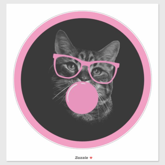 Koele kat met roze bril en bubbelkauwgom sticker (Vel)