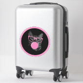 Koele kat met roze bril en bubbelkauwgom sticker (Koffer)