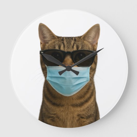 Koele kat met tinten en masker grote klok (Voorkant)