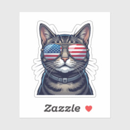 Koele Kat met USA Vlag Zonnebril 4 juli Sticker