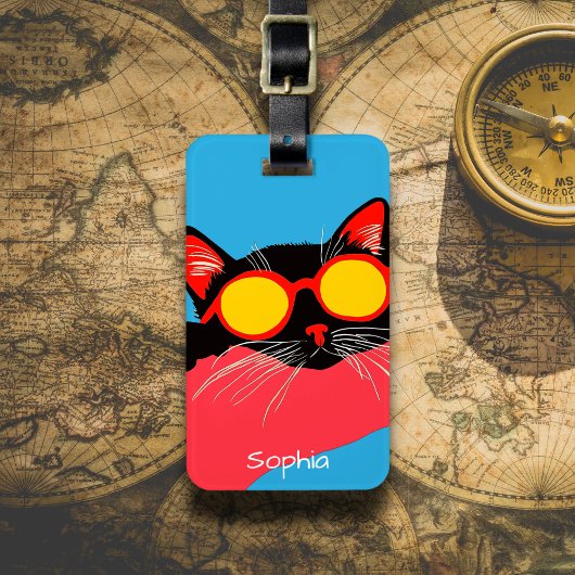 Koele Kat met Zonnebril Bagagelabel