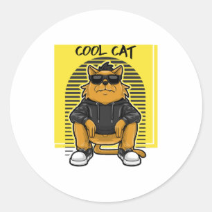 Koele kat met zonnebril en een trui ronde sticker