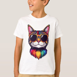 Koele Kat met Zonnebril Hippie Multi Kleur Kitten T-shirt