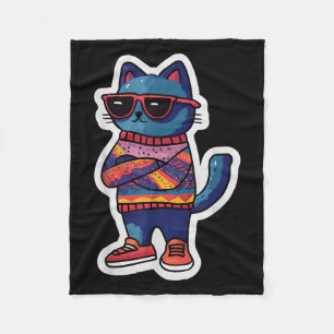 Koele kat met zonnebril Retro stijl Grappig Dier Fleece Deken