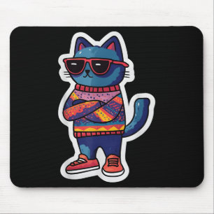 Koele kat met zonnebril Retro stijl Grappig Dier Muismat