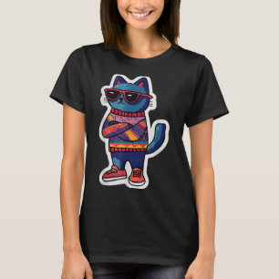 Koele kat met zonnebril Retro stijl Grappig Dier T-shirt