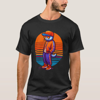 Koele kat moderne urbane stijl zonsondergang retro t-shirt
