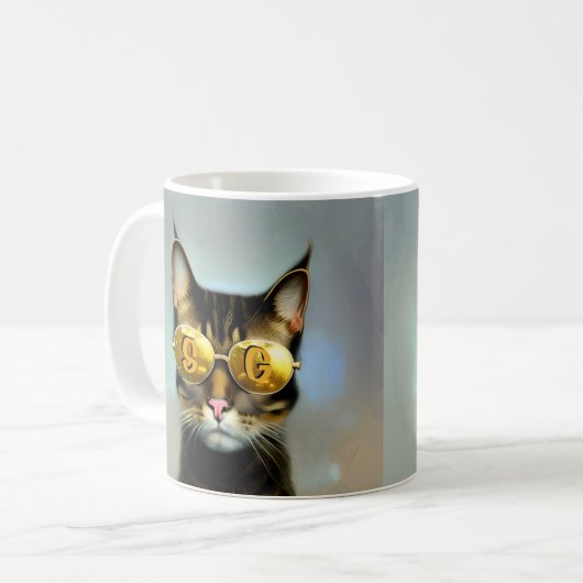 Koele kat monogram gepersonaliseerde katten cadeau koffiemok (Voorkant links)