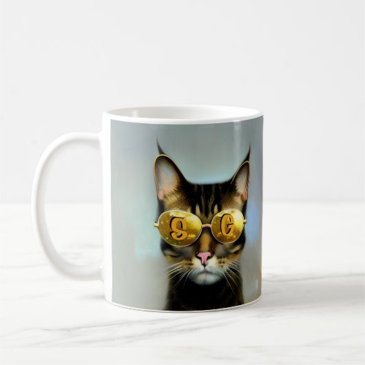 Koele kat monogram gepersonaliseerde katten cadeau koffiemok (Links)