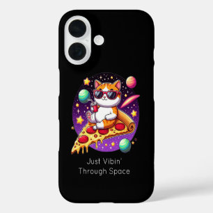 Koele Kat op Pizza in de Ruimte iPhone 16 Hoesje