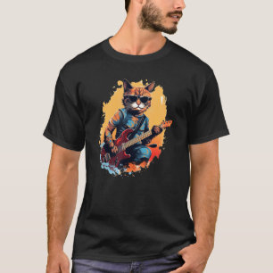 Koele Kat Songwriter met Gitaar voor Rock'n Roll L T-shirt