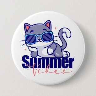 Koele kat zomer vibes ronde button 7,6 cm