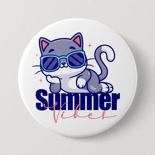 Koele kat zomer vibes ronde button 7,6 cm (Voorkant)