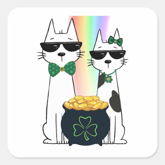 Koele katten met pot goud vierkante sticker (Voorkant)