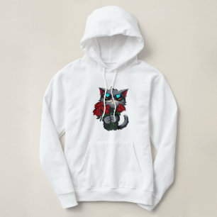 Koele katten met rode rozen bloemen liefde hoodie