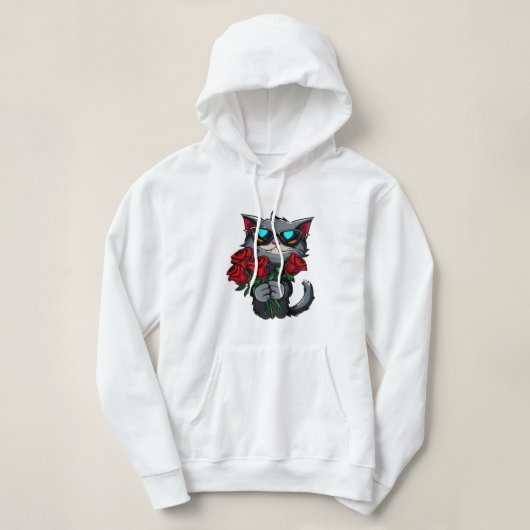Koele katten met rode rozen bloemen liefde hoodie (Design voorkant)