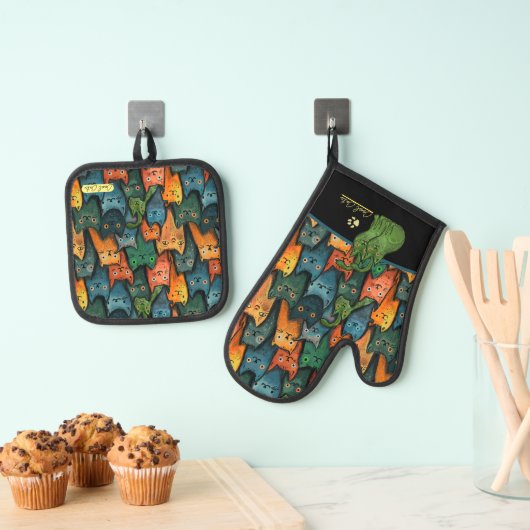Koele Katten Oven Mitt en Pothouders Ovenwant & Pannenlap Set (Insitu(Ophanging))