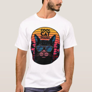 Koele Kattenzonnebril Vintage Synthwave Zonsonderg T-shirt