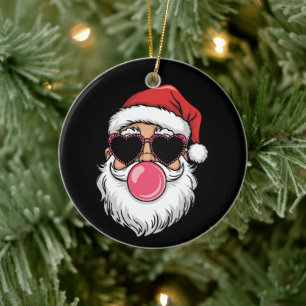 Koele Kerstman Bubble Gum Roze Harten Bril Keramisch Ornament