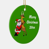 Koele Kerstman en rendier met zonnebril Keramisch Ornament (Rechts)