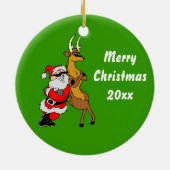 Koele Kerstman en rendier met zonnebril Keramisch Ornament (Achterkant)