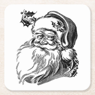 Koele kerstman hoofd schets kartonnen onderzetters