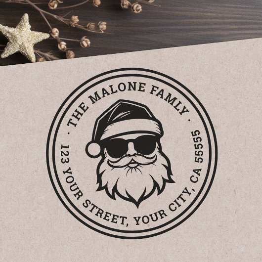 Koele Kerstman in zonnebril Kerstmis retour adres Rubberstempel