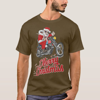 Koele Kerstman op een motor Gelukkige Kerstmis en T-shirt