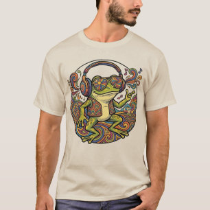 Koele kikker met hoofdtelefoon Aesthetische Retro T-shirt