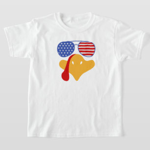 Koele Kinder Thanksgiving Turkije Face USA Flag Fu T-shirt