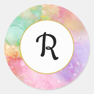 Koele Kleurrijke Pastel Abstracte Waterverf Monogr Ronde Sticker