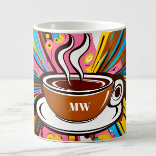Koele kleurrijke pop kunst stijl met aangepaste in koffiemok