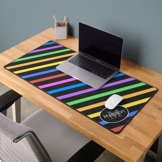 Koele kleurrijke retro strepen geometrische Monogr Bureaumat (Kantoor 2)