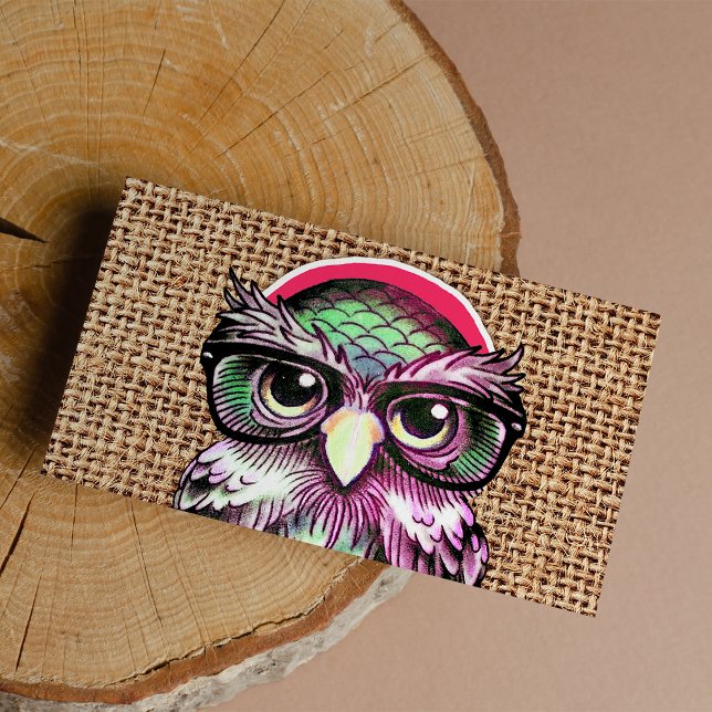 Koele kleurrijke Tattoo wijze uil met grappige bri Visitekaartjes (Cool Colorful Tattoo Wise Owl With Funny Glasses )