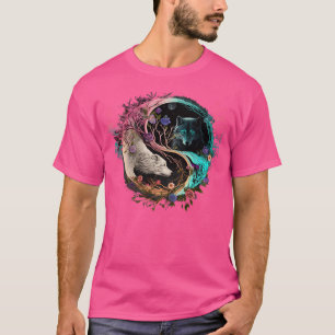 Koele kleurrijke Wolf Yin Yang Tree of Life Art T-shirt