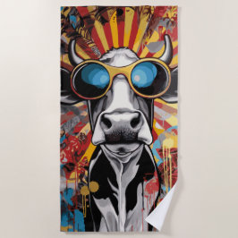 Koele Koe met Zonnebril Pop Art Graffiti Stijl Strandlaken