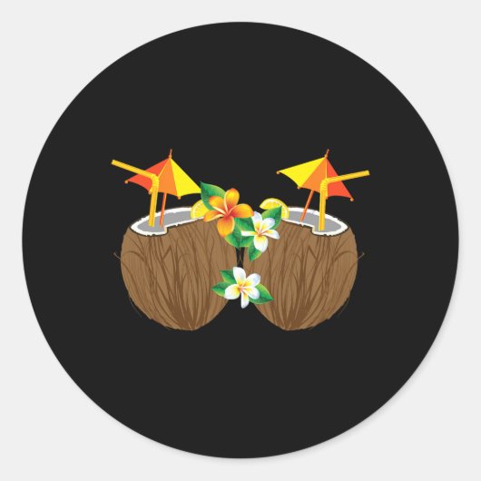 Koele Kokosnoot Drink Borst Funny Palm Tree Juice Ronde Sticker (Voorkant)
