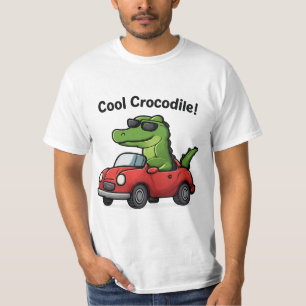 Koele krokodil Cartoon in zonnebril Rijden in een T-shirt