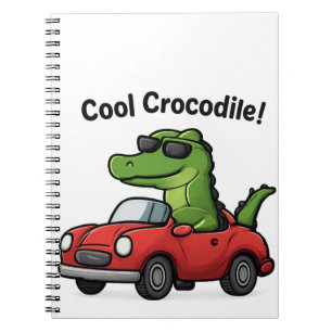 Koele Krokodil Cartoon met Zonnebril die een Auto Notitieboek