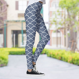 Koele kustblauwe golven uw kleurenkeuze patroon leggings
