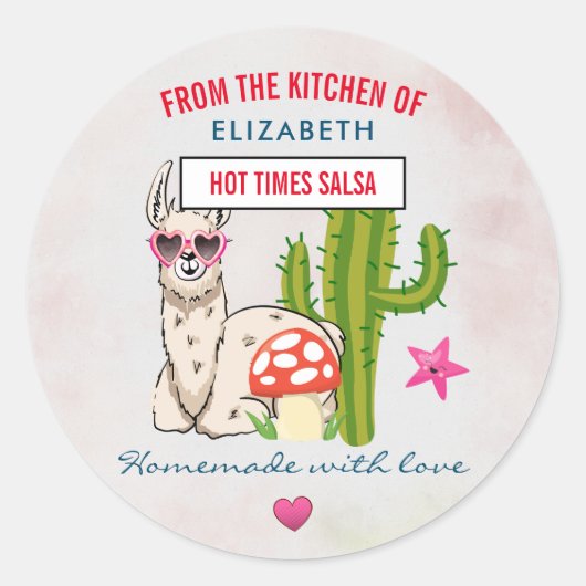 Koele lama in hartvormige zonnebril Keuken Ronde Sticker (Voorkant)