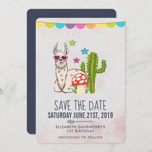 Koele lama in hartvormige zonnebril Verjaardag Save The Date (Voorkant / Achterkant)